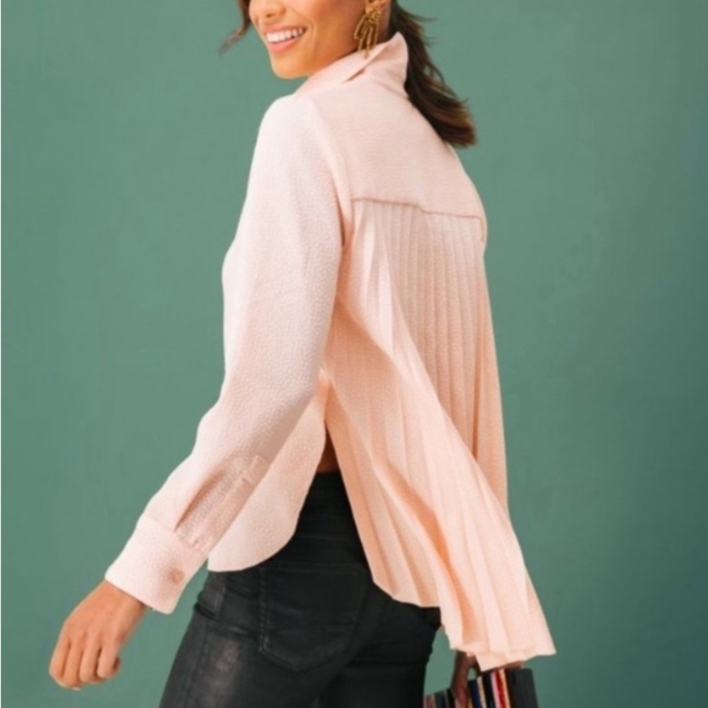 Tuckernuck Avon Lane Adele Crepe Pleated Blouse Size Large
